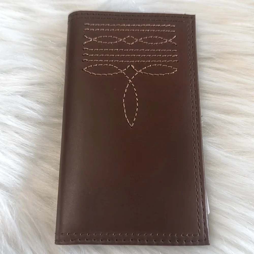 Justin Genuine Leather Junior Rodeo Wallet Brown With Boot Stitch Detail RFID
